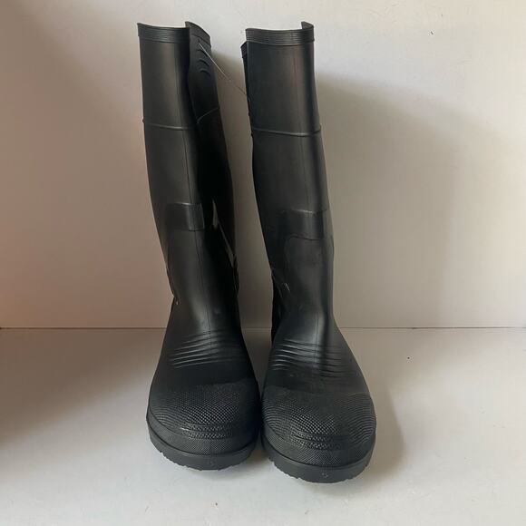 BLACK Mens Plain Toe Rubber Fishing Hunting Waterproof PVC Work Mud RAIN BOOTS - Picture 2 of 11